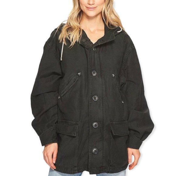 Free People Joshua Tree Jacket Hooded Black Cargo sz XS - Picture 4 of 12